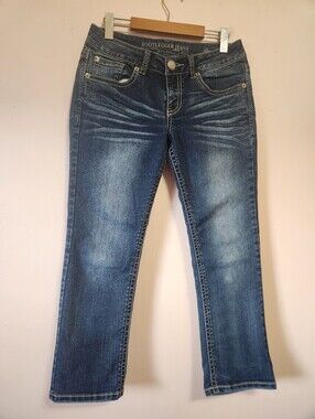 Y2K Bootlegger Dreyfus Cropped Jeans Medium Wash Flap Pocket Western Denim Sz M